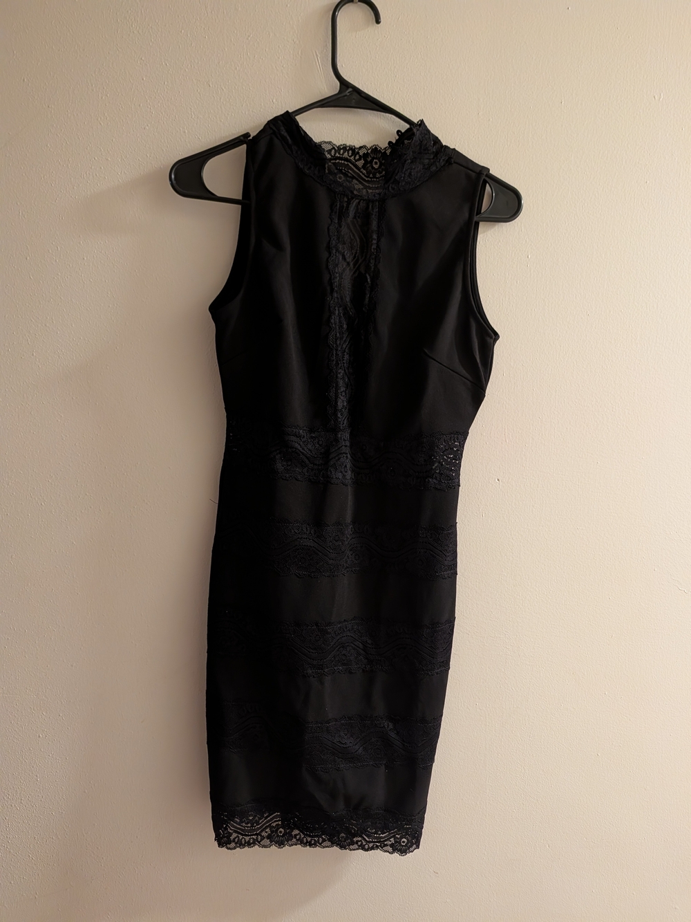 Sleeveless Black Lace Midi Dress with High Neck